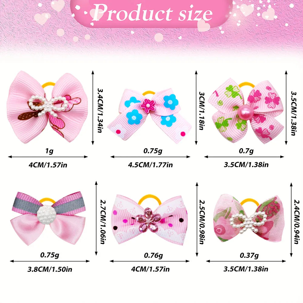 10/20PCS Pink Style Dog Bows With Rubber Bands Diamonds Cute Dog Bowknots Hair Accessories For Dogs Pet Puppy Bows